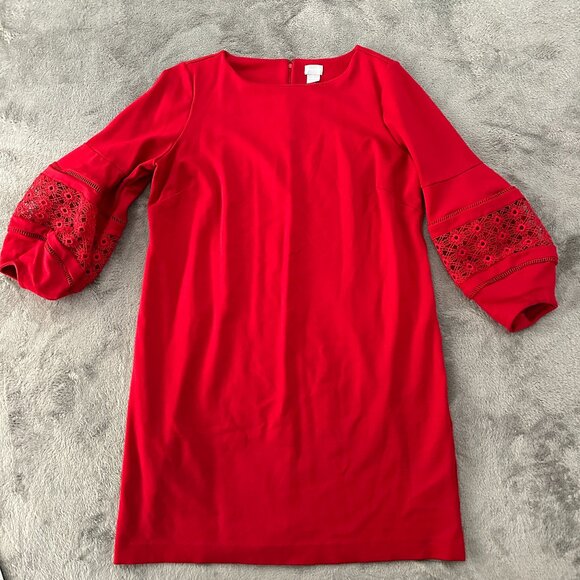 Chico's Eyelet Balloon Sleeve Ponte Dress Wild Poppy Red 2 Large 12 - Picture 1 of 6